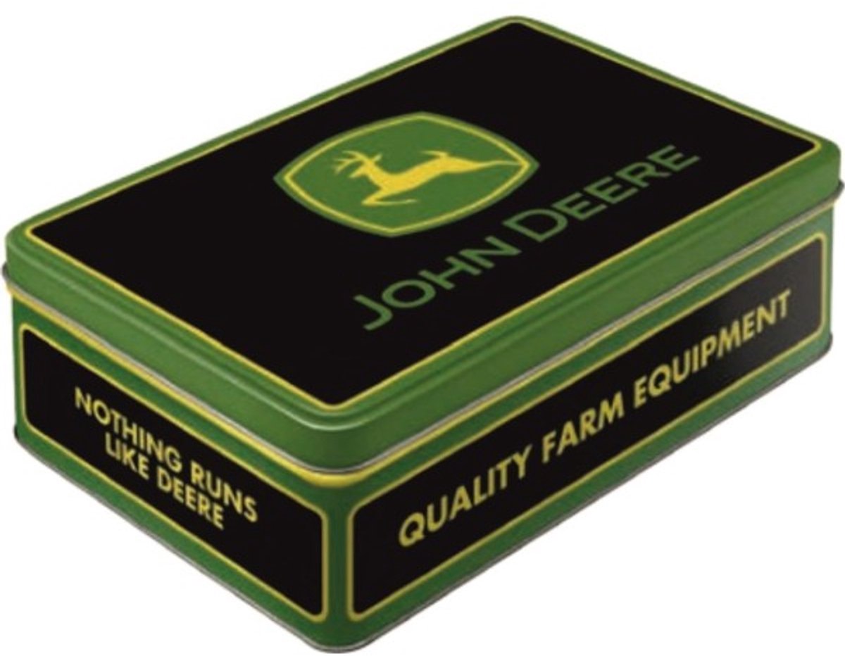 Bewaarblik Tin Box Flat - John Deere - Farm Equipment Logo Black