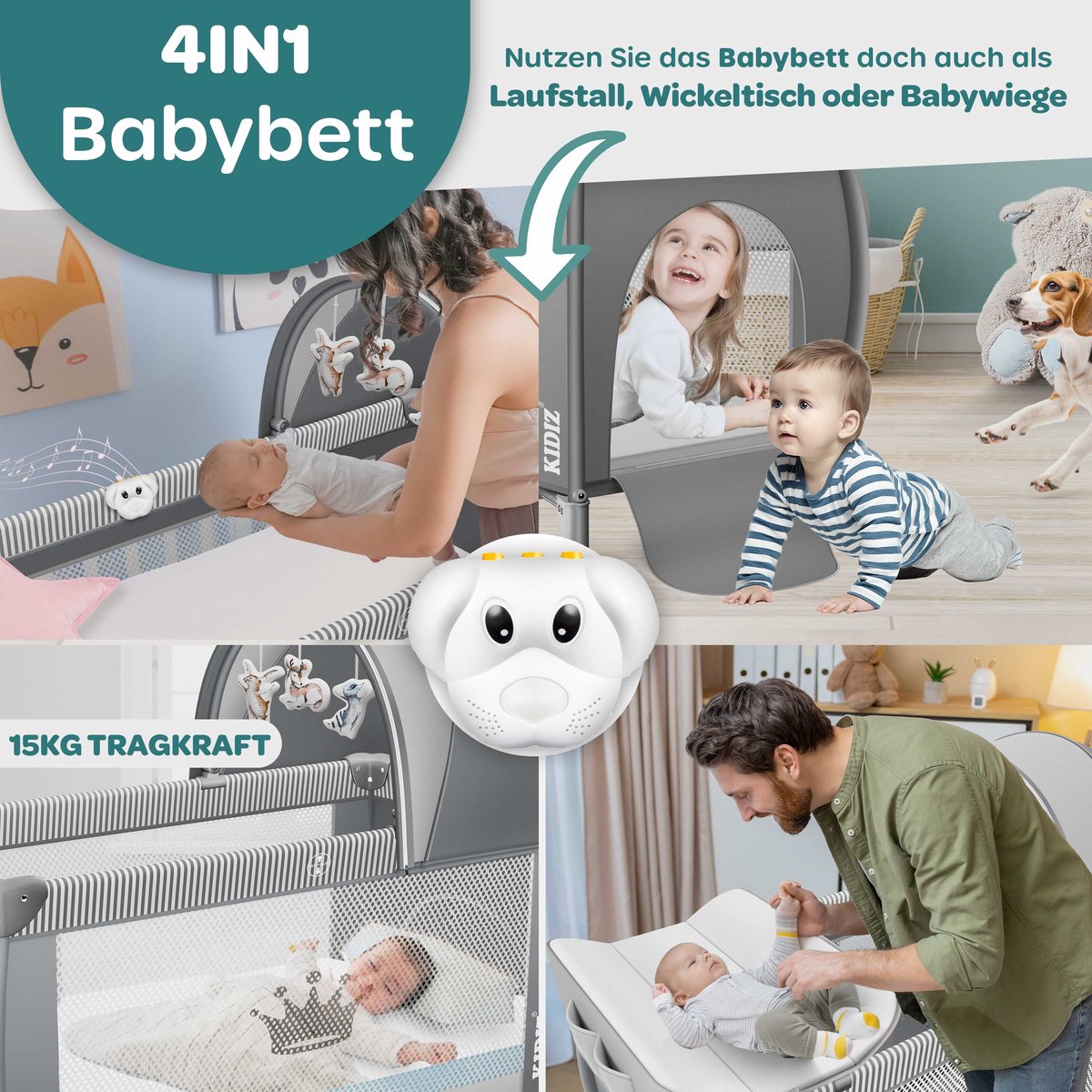 KIDIZ Campingbedje 3-in-1: opvouwbare reiswieg met luiertafel thumbnail 7
