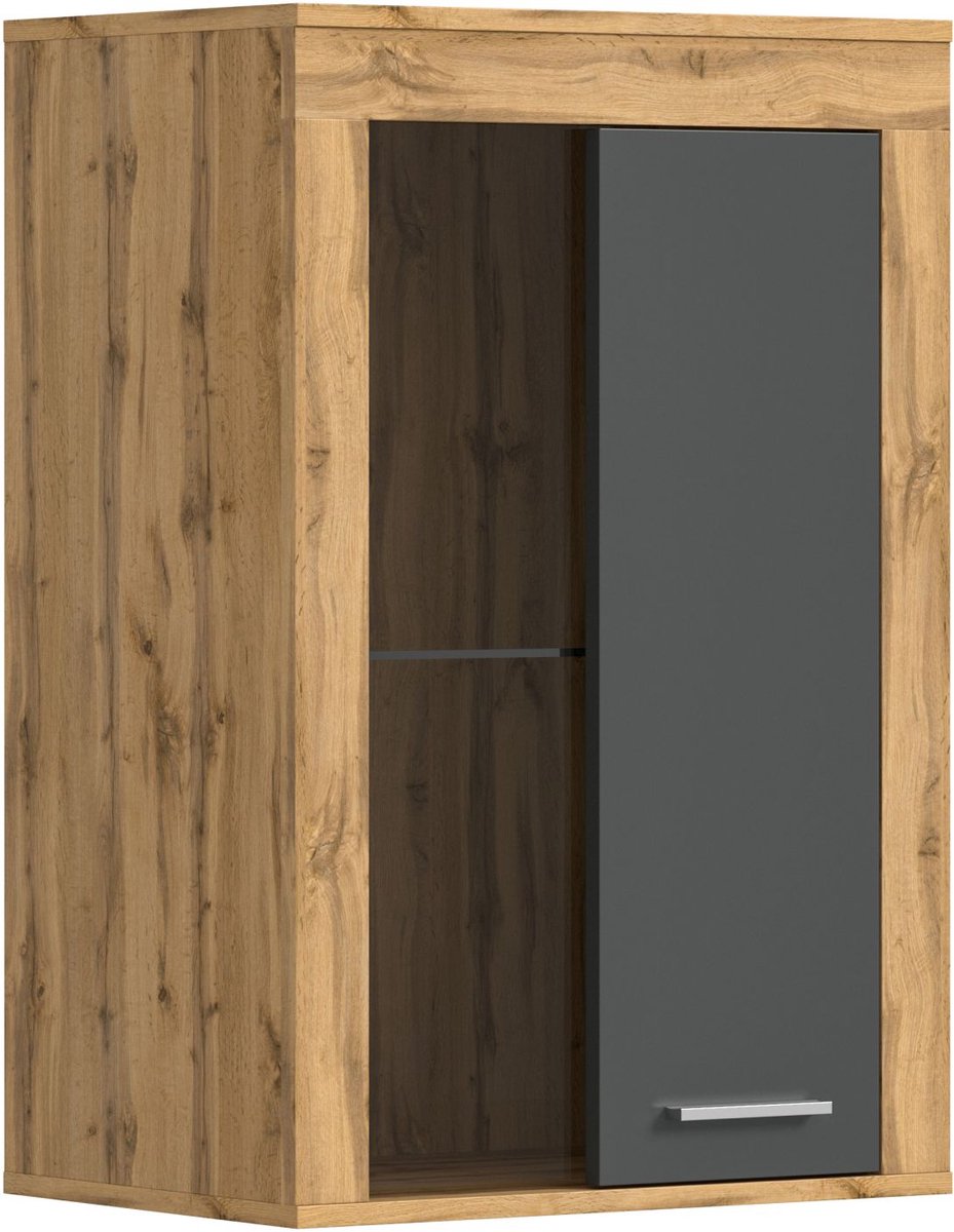 Vitrinekast Jam - 60x35x86cm - 1 Deur - Wotan Eik/antraciet