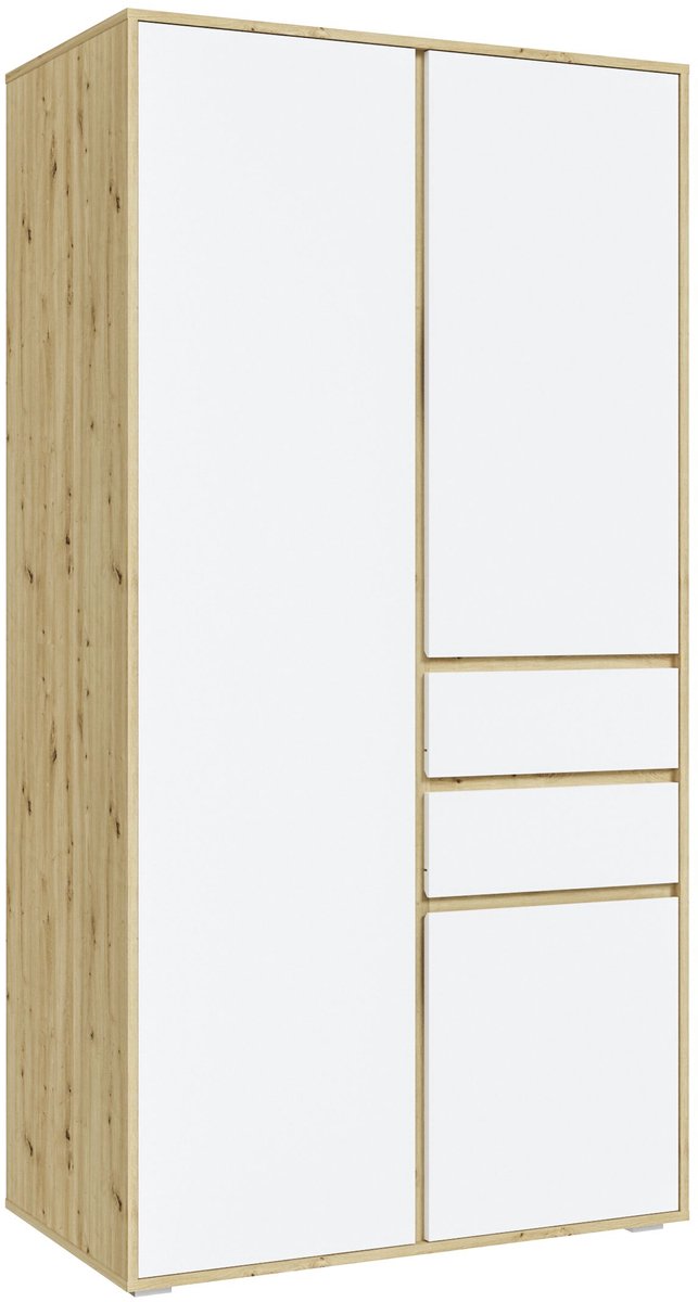 Xonox.Home Kledingkast met 2 deuren Falun Artisan eiken imitatie/wit B/H/D: 100x194x56 cm Replica van ambachtelijk vervaardigd eikenhout/ wit