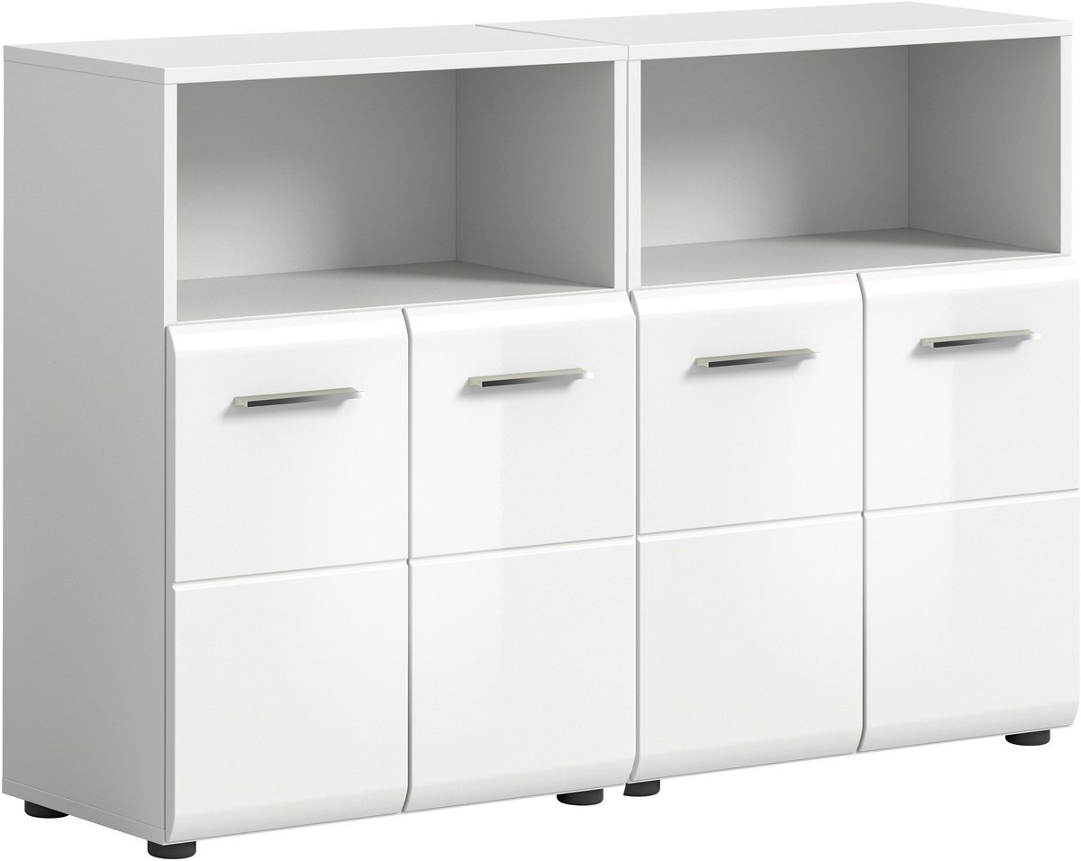 Badmeubelcombinatie Ice Xonox - Wit Hoogglans - 120x82x30 Cm - Xonox - Badkamer Dubbele Wastafelmeubel - Hoogglans Wit - Spaanplaat