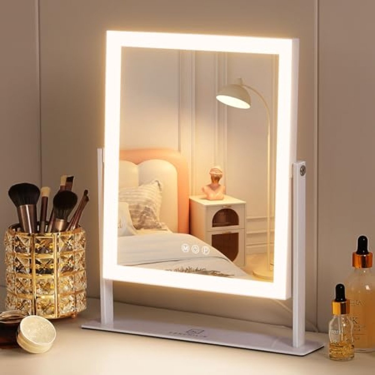 Make-upspiegel met LED-verlichting - 3 kleuren, dimbaar, 10x vergroting, draaibaar
