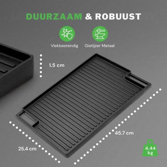 SNJY® Grillplaat Inductie - Bakplaat Inductie - Grill Apparaat - Gietijzeren Pan - Omkeerbaar - 45,8 x 25,5 - Zwart — afbeelding 3