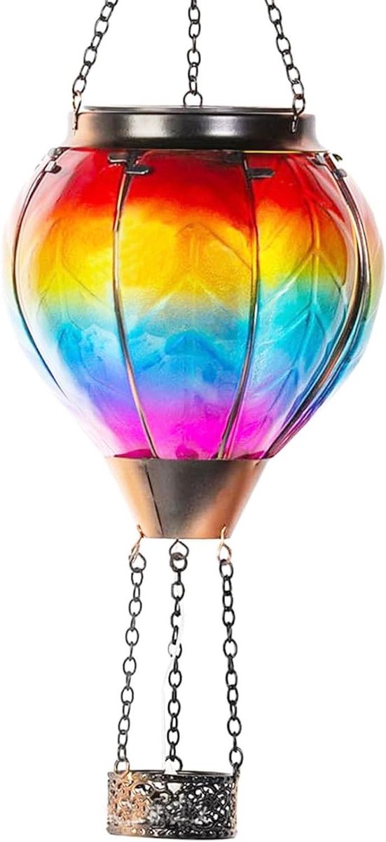 Zonnepaneel aangedreven lantaarn in de vorm van een heteluchtballon, waterdichte kaarsenhouder met flikkerend licht voor tuin en decoratie