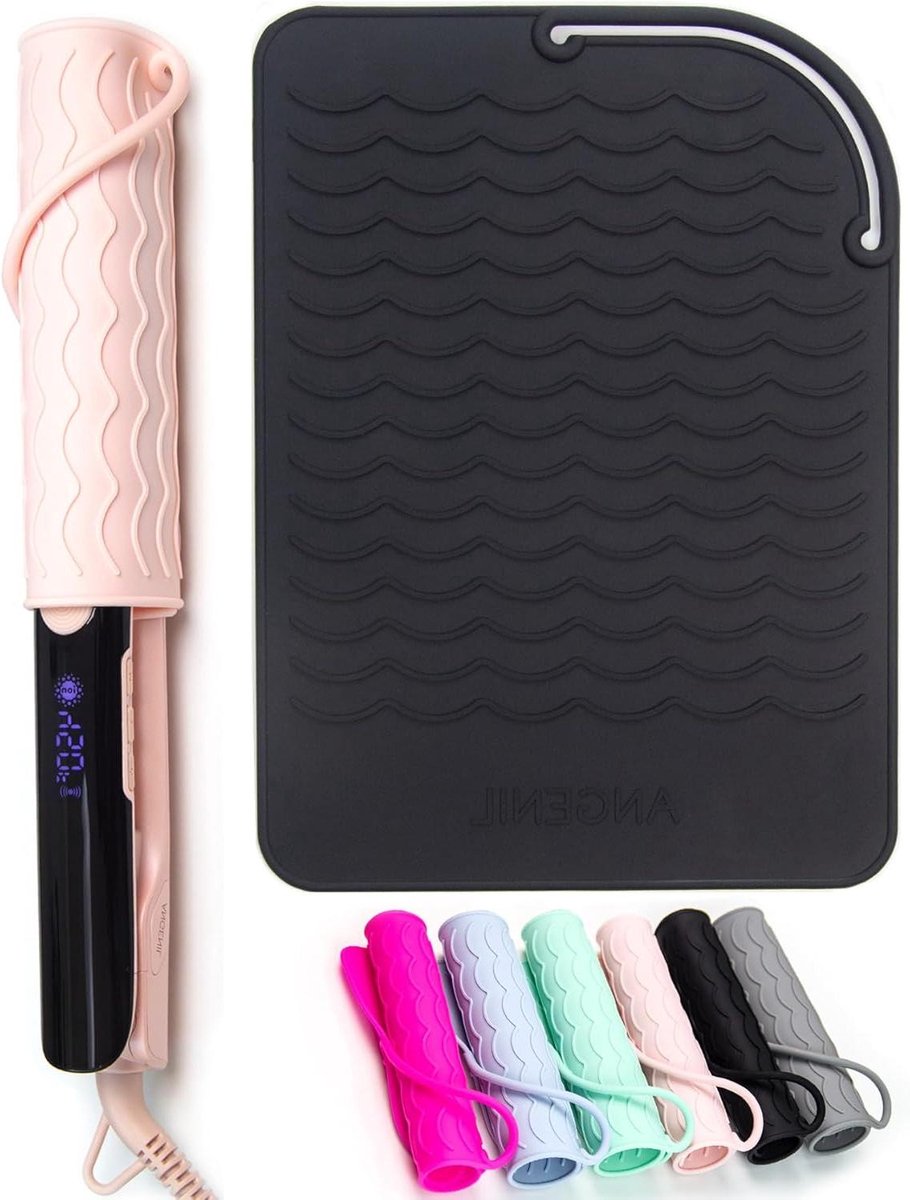 Hittebestendige Siliconen Mat - Styling Tool Pouch - Bescherming Werkblad - Antislip Golftextuur - 22.5 x 16.5 cm - Zwart