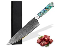 Rivv Damascus Koksmes 20 cm - Japans Chefmes - 67 Laags Damascus Staal - Professioneel - Ultra Scherp - Ergonomisch Handvat - Inclusief Luxe Geschenkdoos