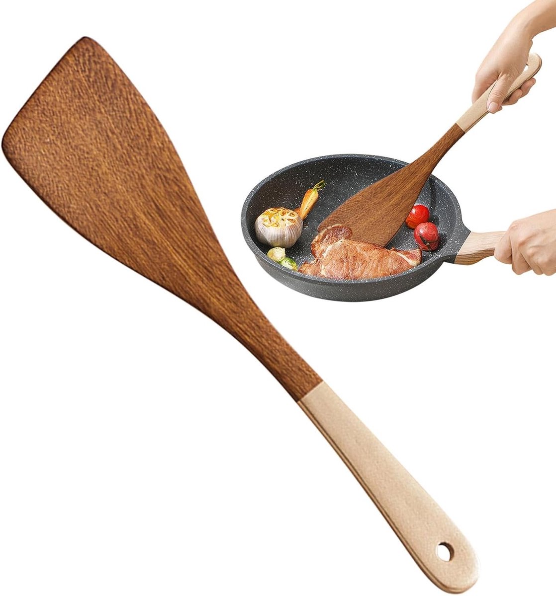 Houten Spatel - Keuken spatel - Koken en bakken - Duurzaam materiaal - 32.5 x 8 cm - Bruin