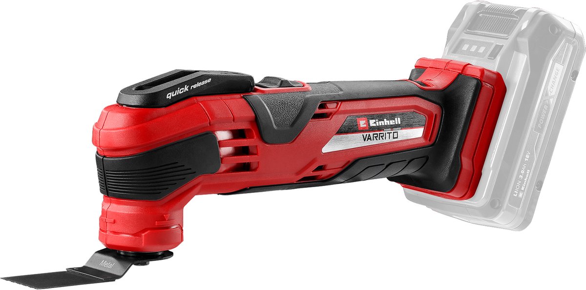 Einhell Accu Multitool VARRITO Li Solo - Power X-Change - 18 V/Li-ion - Elektronische snelheidsregeling - Incl. 6 opzetstukken en 9 vellen schuurpapier - Excl. accu en lader