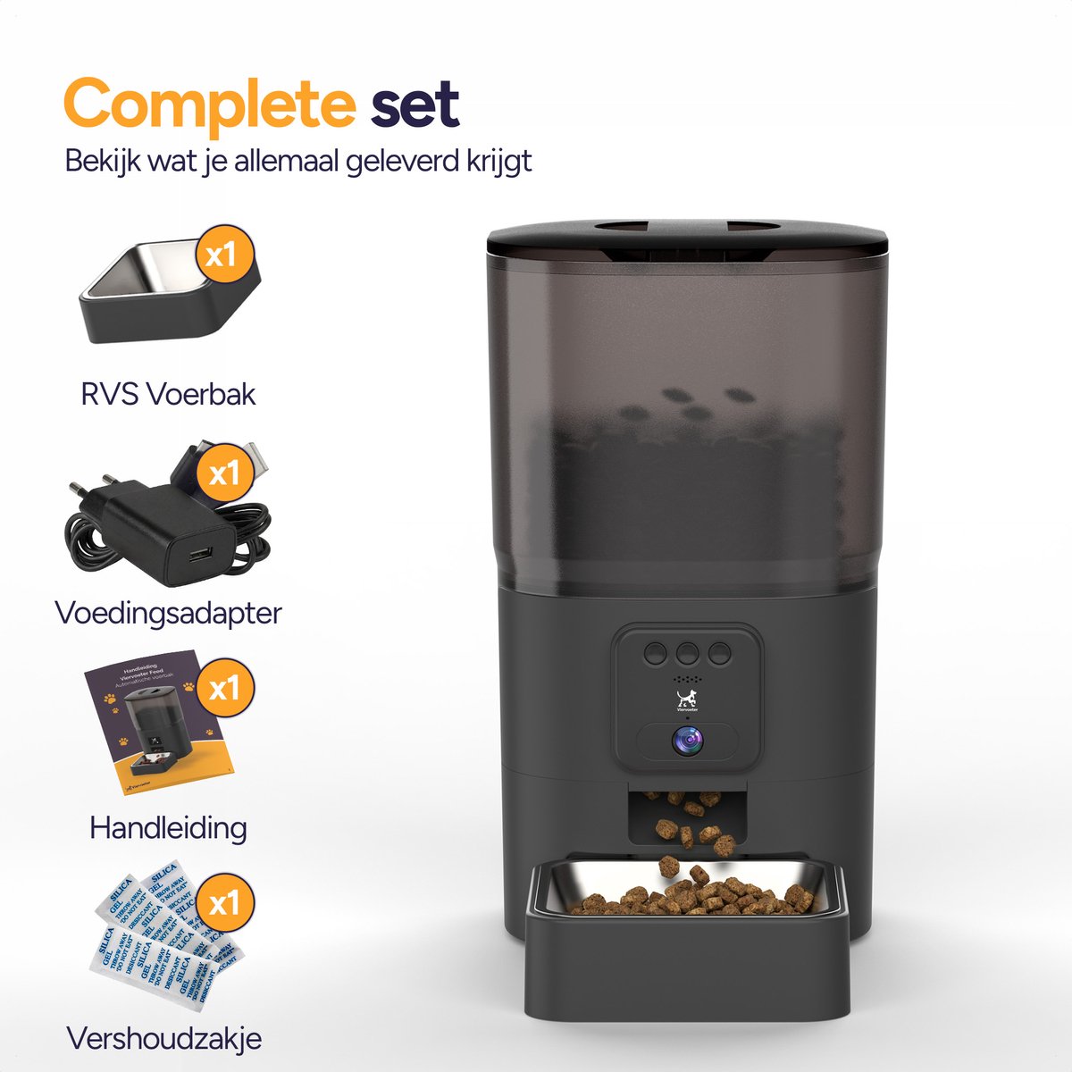 Viervoeter Feed Pro - Automatische Voerbak 6L - HD camera & Audio - Kat en Hond - Voerautomaat met App - Zwart thumbnail 6
