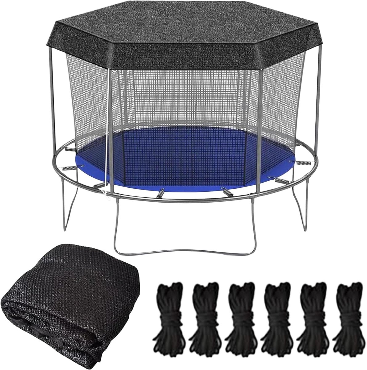 Trampoline Beschermhoes - Zonnetent Afdekking - Buiten Spelen - Eenvoudig Opvouwbaar - 8 Voet 6-Polig - Zwart