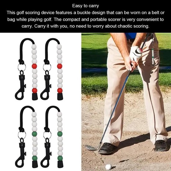 Dailygoods - Golf Score Teller - Golf Slagteller - Voor Nauwkeurige Score - 4 Stuks - Kunststof Kralen - Ideaal voor Golfers - Rood en Groen van Dailygoods — afbeelding 3
