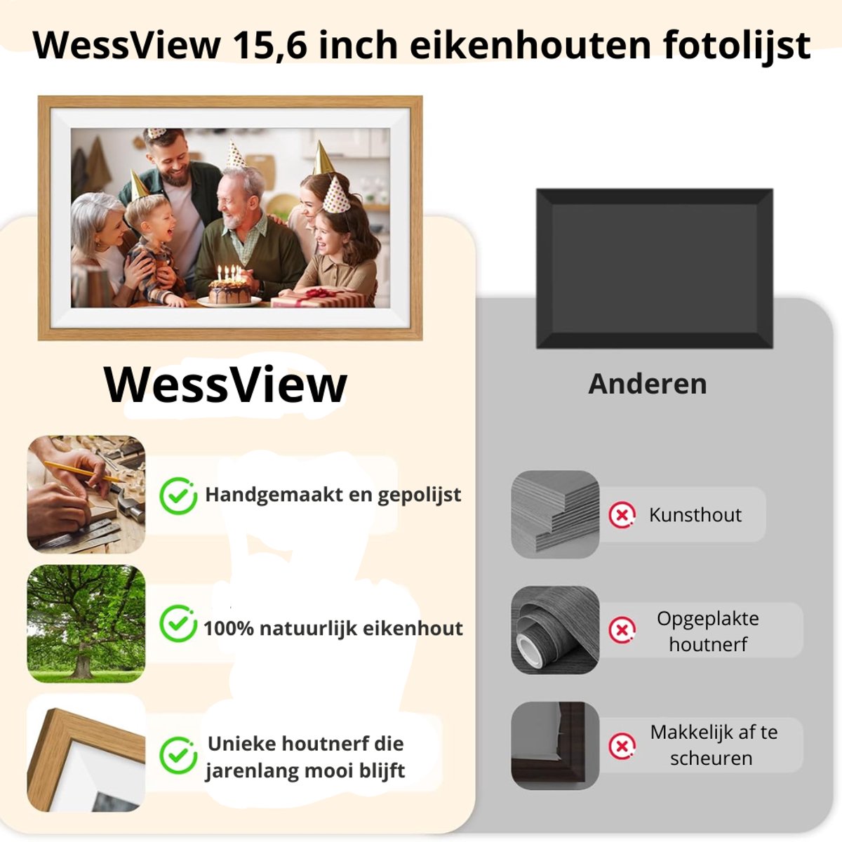 WessView Digitale Fotolijst 15.6 inch - WiFi & Frameo App - 32 GB Intern Geheugen thumbnail 5