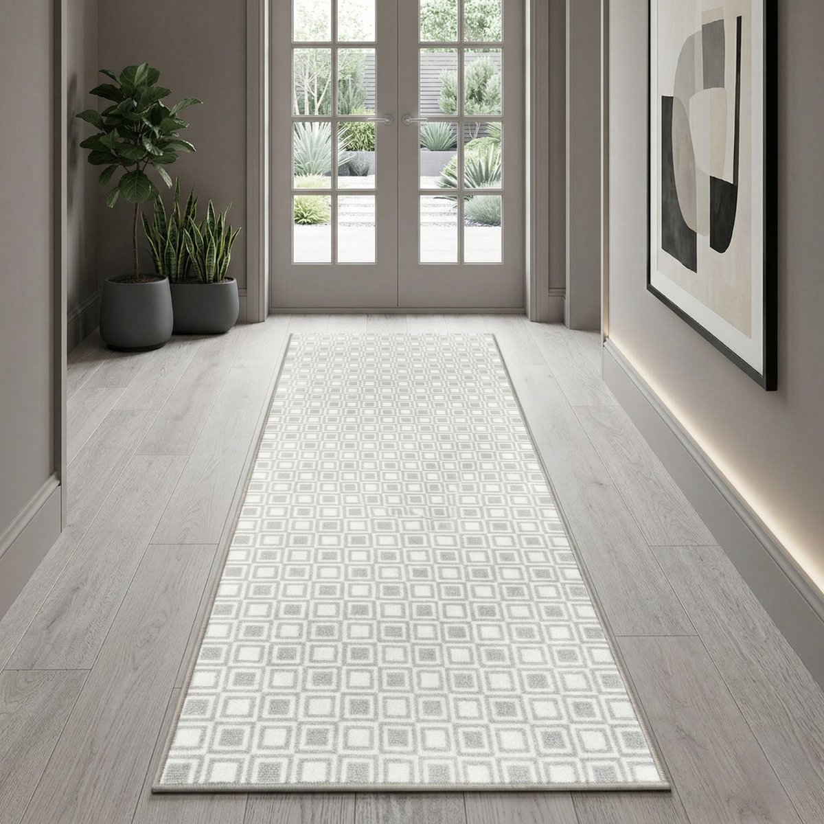 FLOORDIREKT Tapijtloper Bray - Vloerkleed - Keukenloper - Slipvast & Eenvoudig te Reinigen - Grijs - 80 x 300 cm
