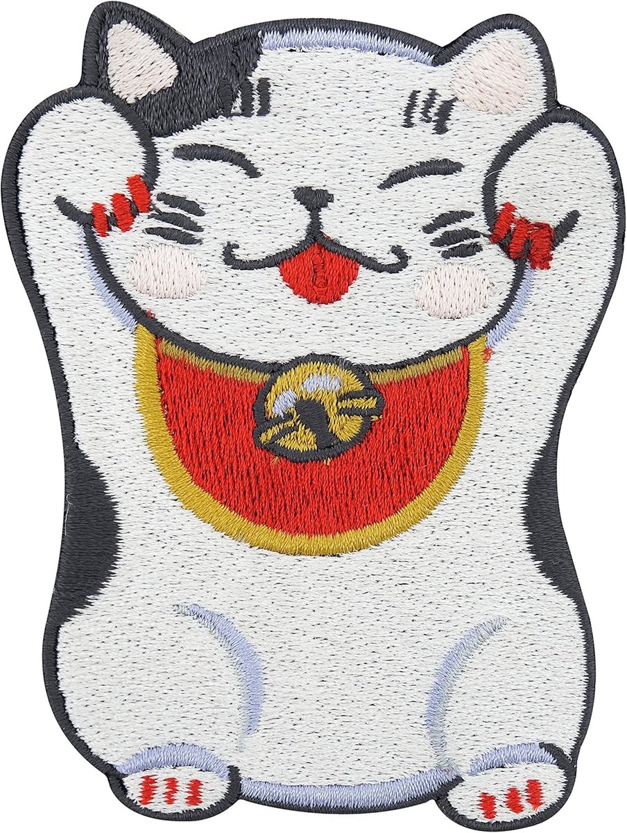 Schattige Zwarte Gelukskat Strijken Patch - Decoratieve Kleding Embleem
