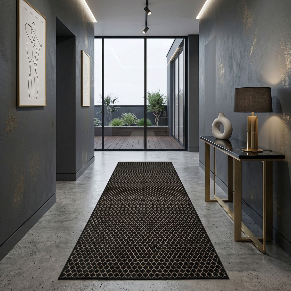 FLOORDIREKT Tapijtloper - Vloerkleed - Dundalk - Keukenloper - Rondom Geketend - Zwart - 80 x 200 cm