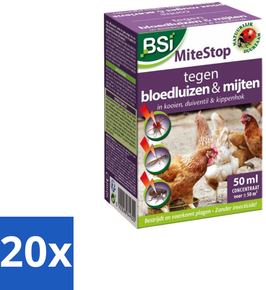 BSI – Mitestop Concentraat – Tegen Bloedluizen & Mijten – 50 ml - Bulkverpakking - 20 stuks