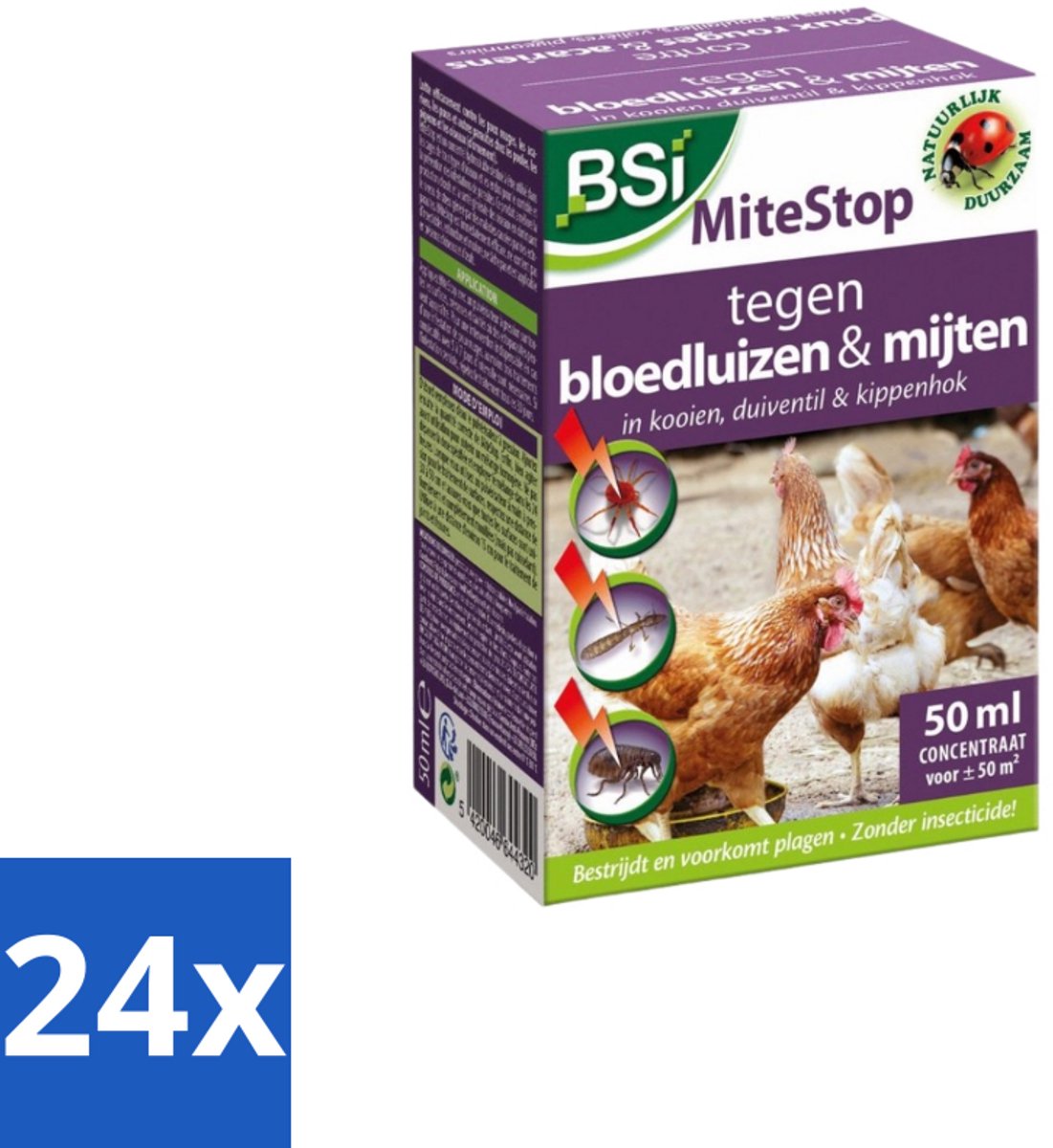 BSI – Mitestop Concentraat – Tegen Bloedluizen & Mijten – 50 ml - Voordeelverpakking - 24 stuks