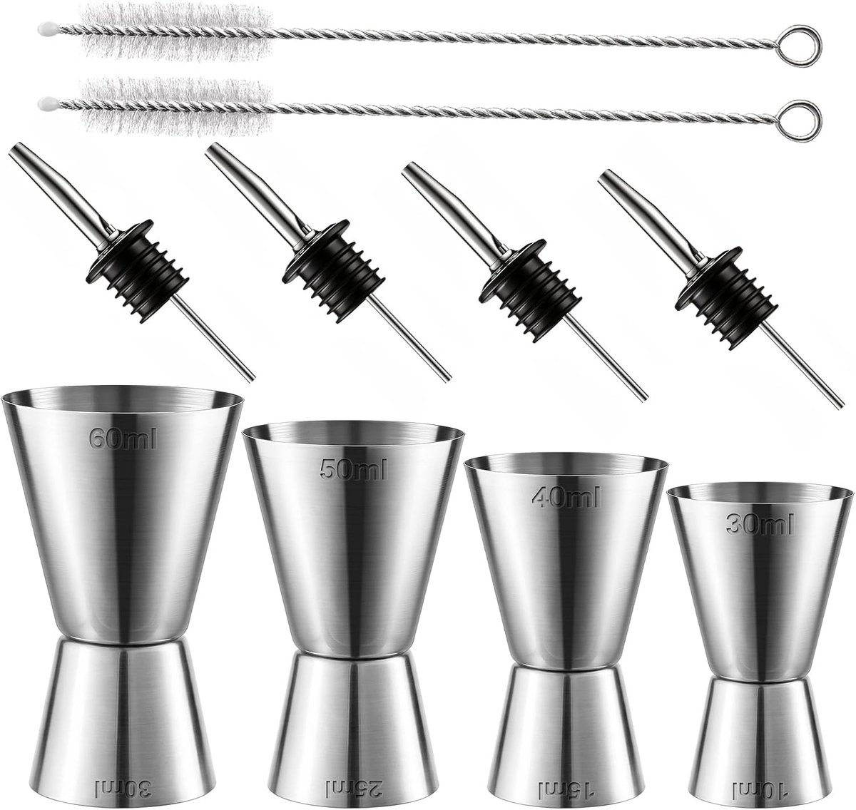 Cocktail Maatbekers - Jigger Set - Bar Mixen - Roestvrij Staal - 3cl 4cl 5cl 6cl
