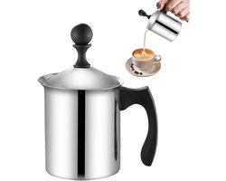 Handbediende Melkopschuimer - Koffie Klopper - Romige Koffie Maken - Dubbel Gaas Ontwerp - 400/800ml Capaciteit - Zilverkleurig
