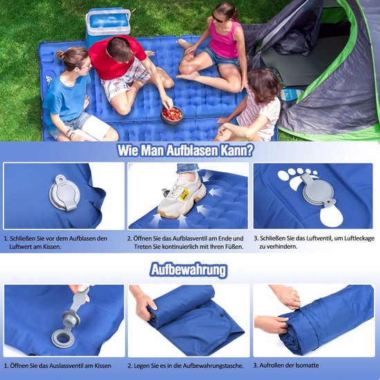 Zelfopblazende Slaapmat - Kampeer Matras - Buiten Slapen - 12cm Dik Ergonomisch - L195 x B66cm - Blauw — afbeelding 3
