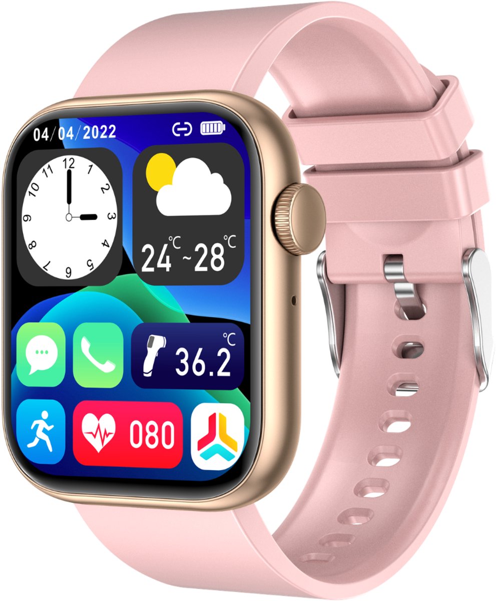 Cinturio Prestige Roze Smartwatch Dames - Stappenteller - Bluetooth Bellen - Hartslagmeter - Slaapmonitor - 100+ Sportmodi - IP67 - iOS & Android