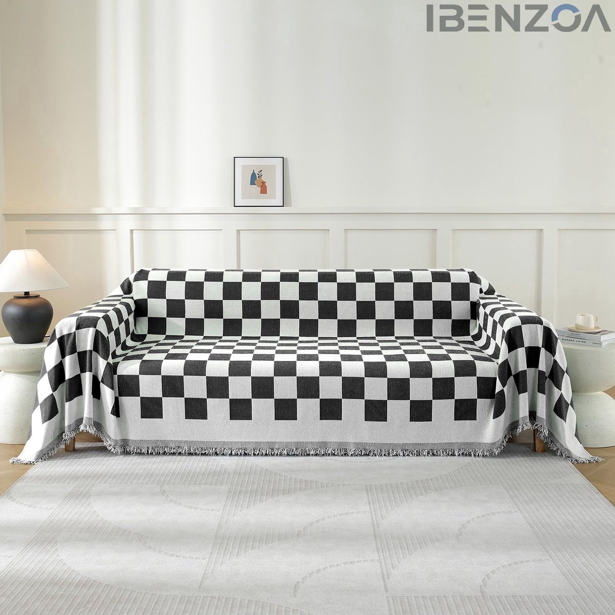 Bankovertrek - Zwart-Wit - 180x340 cm - Polyester