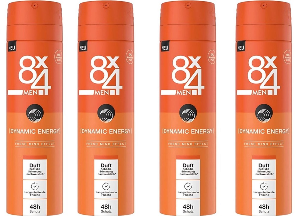 8 x 4 Deospray Men - Dynamic Energy - Deodorant - Energieke & Frisse Geur - 150 ml - Voordeelverpakking - 4 stuks