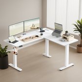 VASAGLE - Bureau - Zit Sta Bureau - L-vormig Hoekbureau - Met Stekkerdoos en Geheugenfunctie