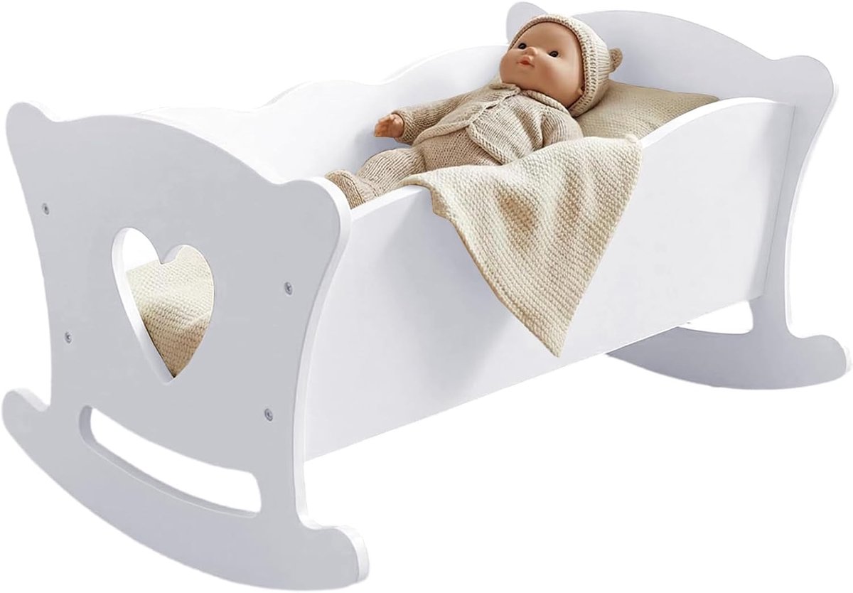 Poppenwieg Speelgoed - Schommel Poppenbed - Fantasie Spel - Houten Meubel - 58 x 37.5 x 5.5 cm