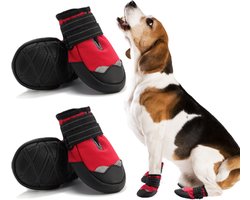 Hondenschoenen - Antislip skischoenen - Winterschoenen Geschikt voor kleine en middelgrote honden - Waterdichte veters - Reflecterende strepen - Pootbeschermers - Winterwandelschoenen Geschikt voor honden - Set van 4