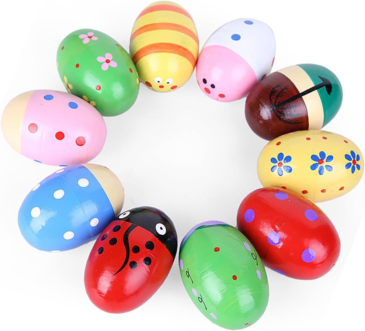 Houten Maracas - Eierschudders - Muziek Leren - Gladde Afwerking - 6.99 x 3.99 cm - Kleurrijk