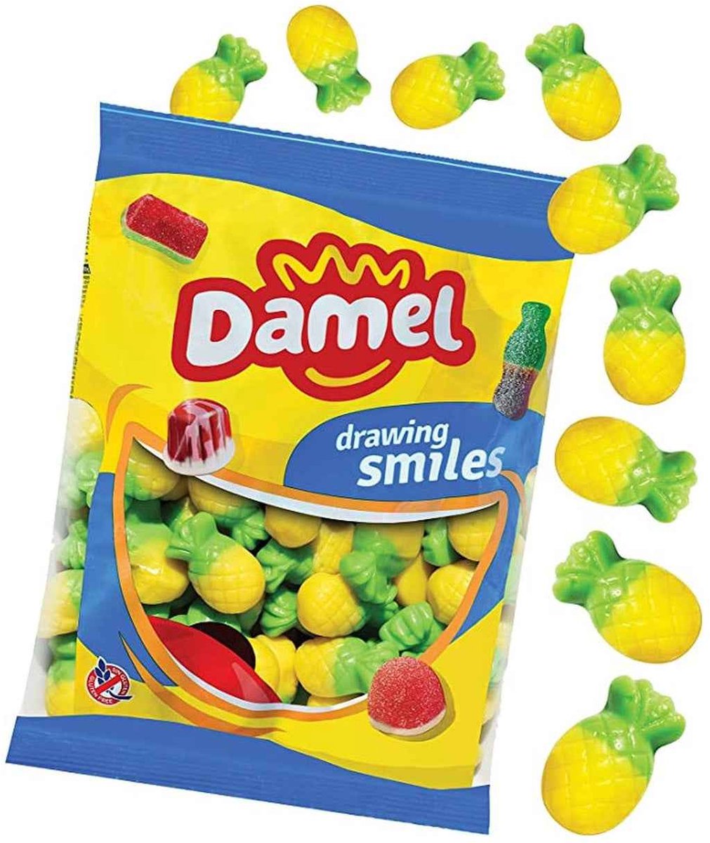 Damel Pineapples – Gumsnoep Ananas – Fruitig – Zacht – 1 Kilo Grootverpakking