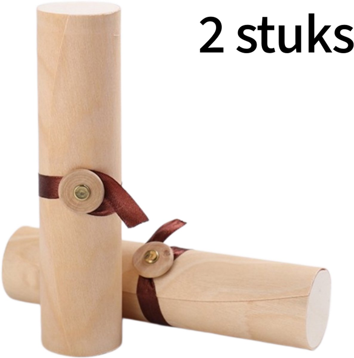 Houten Theebus - Cilindrisch - 2 stuks - 15x3.5 cm - Luchtdicht - Theecontainer - Naturel