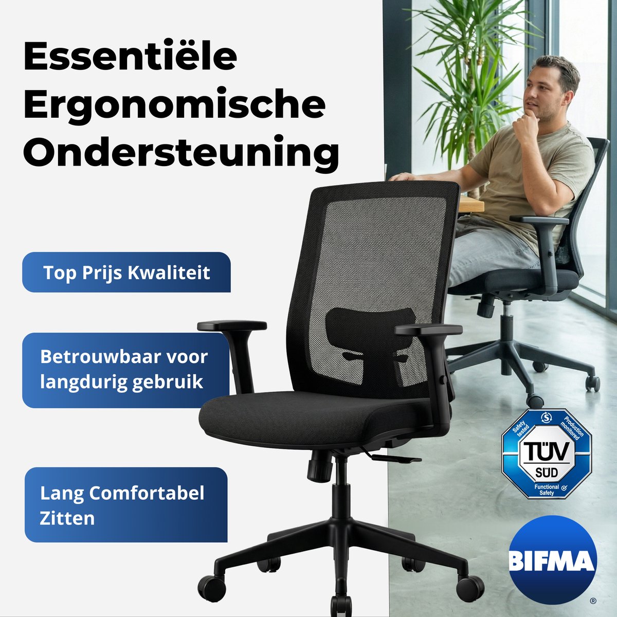 Ella Health Ergonomische Bureaustoel - Tot 140kg - Zwart - afbeelding 2