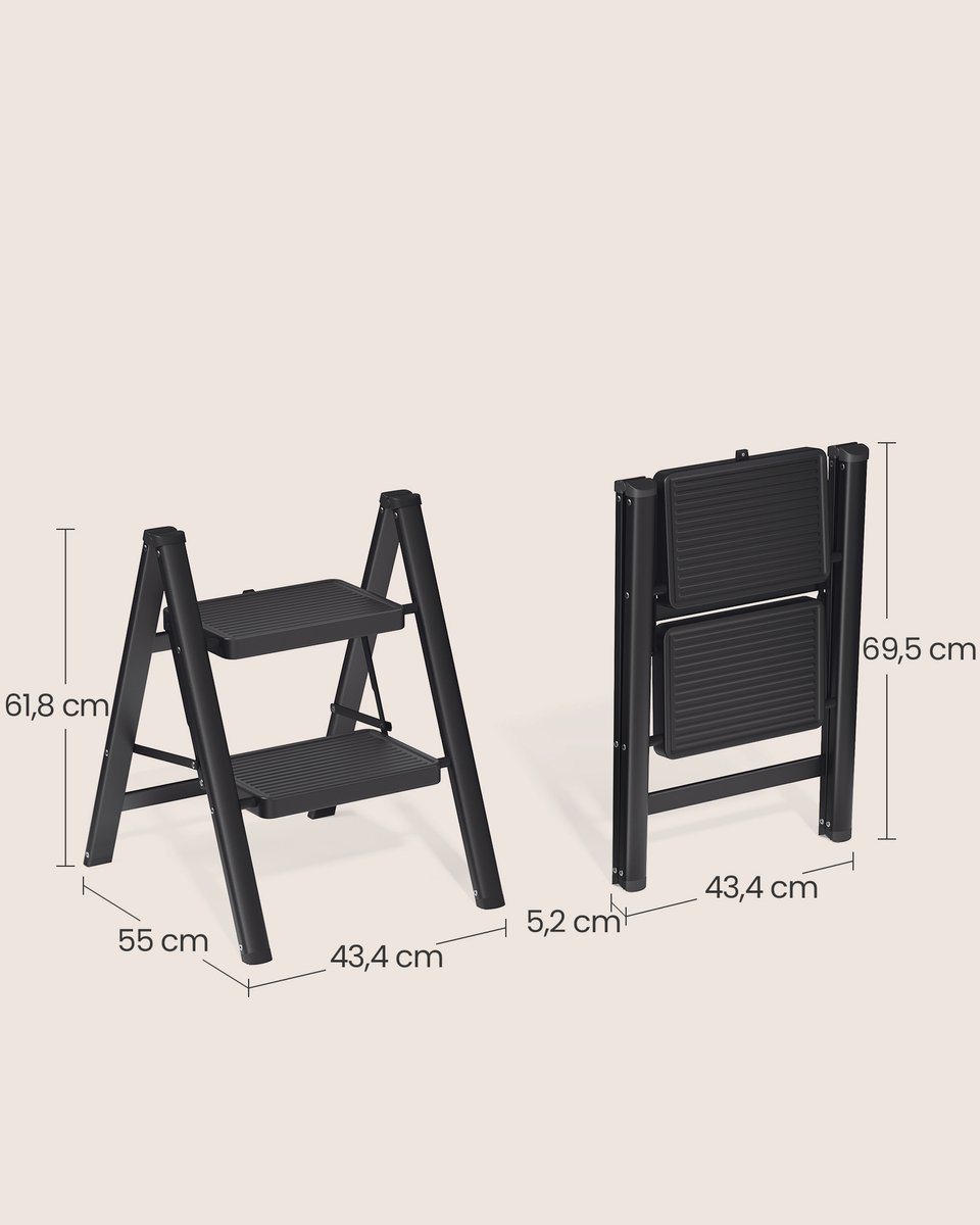 SONGMICS - Ladder - Opvouwbare Trittleiter met 2 Treden - Draagkracht tot 150 kg - Staal - Voor Thuis en Kantoor – foto 6