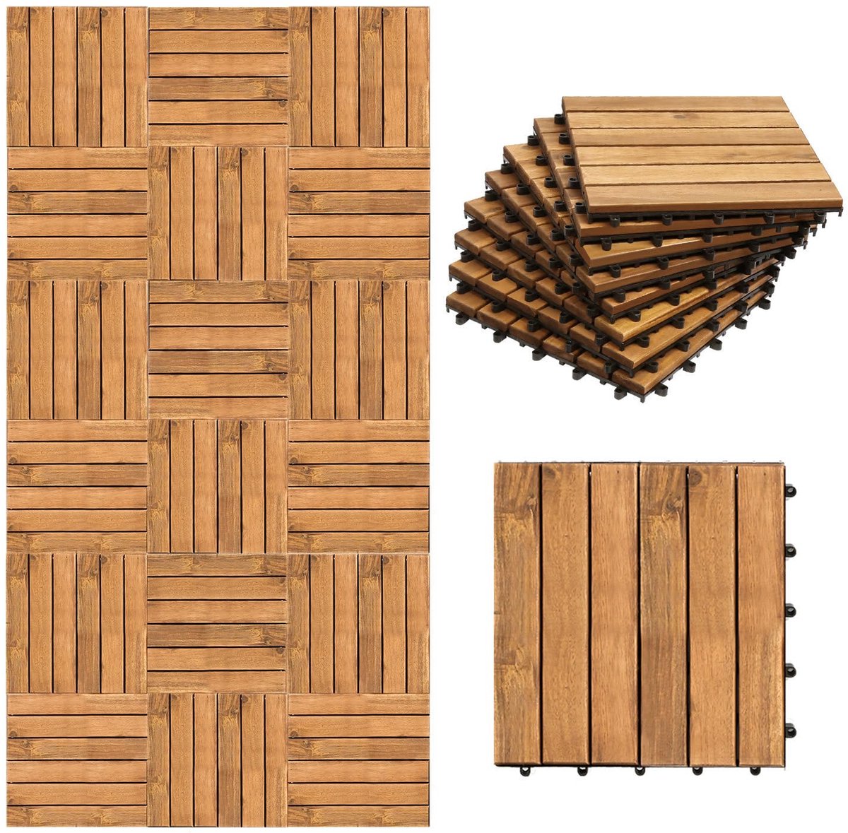 Houten Terrastegels - Vloertegels Tuin - Buitenruimte Aankleden - FSC-gecertificeerd Acaciahout - 30 x 30 cm - Natuurlijk Hout