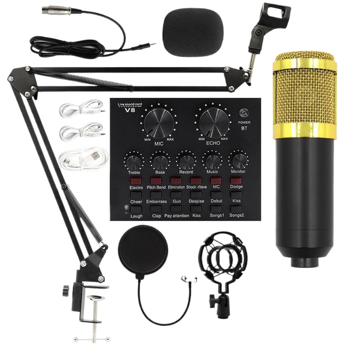 Opname Microfoon Set - Studio Podcast Microfoon - Professionele Audio Opname - Compacte USB Kit - Goud