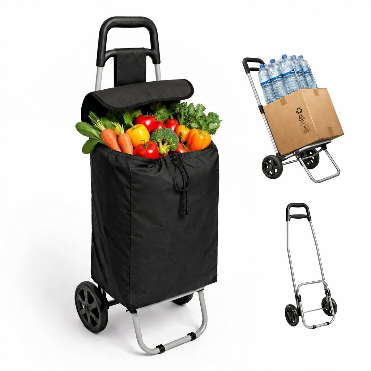 Boodschappentrolley Opvouwbaar - Waterdichte Trolley op Wieltjes - Stevige Boodschappenwagen met 2 Wielen - Winkelwagentje - Winkelkar - Shopping Trolley - Boodschappenkar - Shopping Cruiser - Winkeltrolley - Grocery - Supermarkt - Deluxa - Zwart