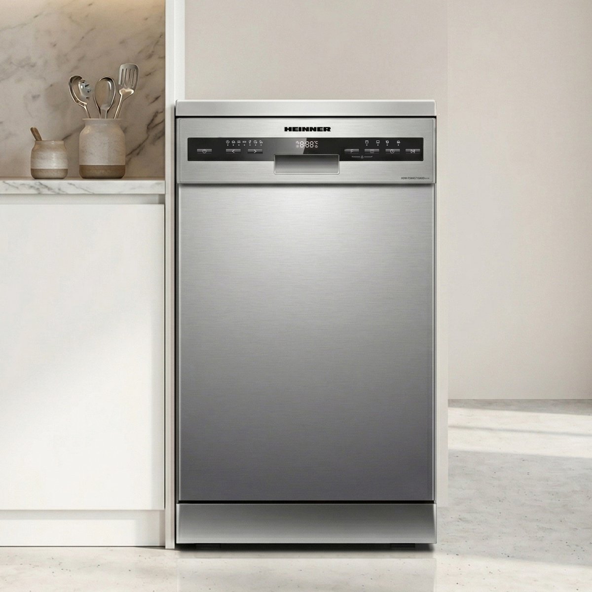 Heinner HDW-FSM45710AXD+++ Slim Vaatwasser 45 cm - Vrijstaand - 10 Couverts - 49 dB Stil - 7 Wasprogramma’s - Extra Droog & Dual Zone - AquaStop - RVS - 5 Jaar Garantie — afbeelding 5