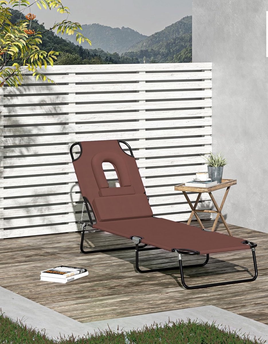 Opvouwbare Verstelbare Ligstoel met 4 Standen, Leesopening & 3 Comfortkussens 187 x 58 x 36 cm