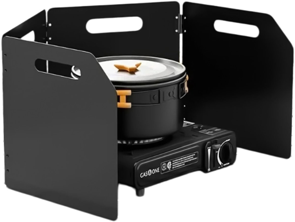 Campingkachel-Windscherm - Windscherm voor Buitenkachels - Opvouwbare Windbescherming - Inclusief Opbergtas - voor Wandelen & BBQ - Zwart