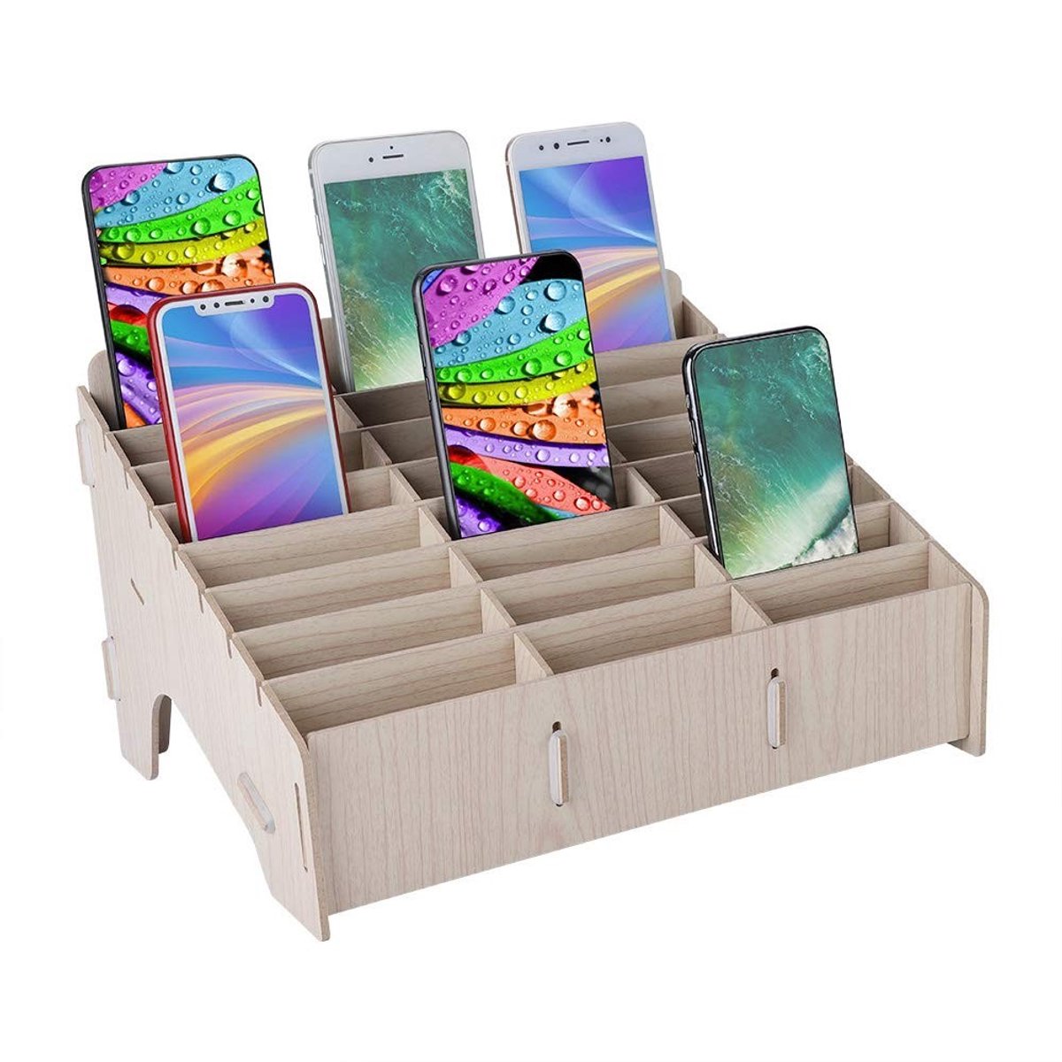 Dailygoods - Houten opbergdoos - Telefoonorganisator - Ideaal voor kantoor - Mobiele telefoonbeheer - Multicel opbergdoos - Geschikt voor klaslokaal -