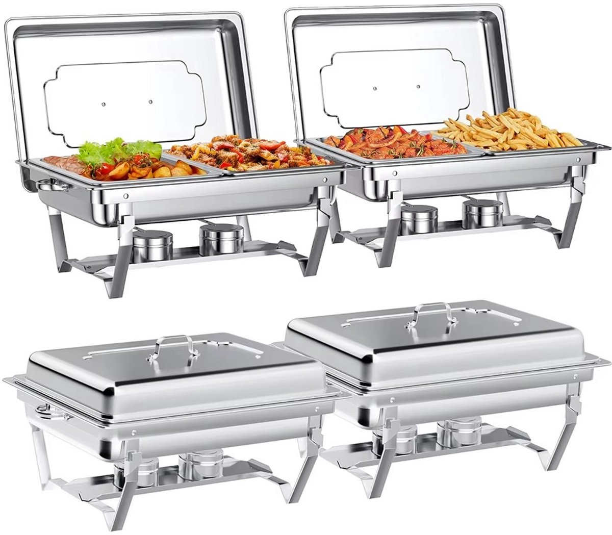 JOYNEXTBUY - 4-delige Chafing Dish Set - Warmhoudbakken - Buffetwarmer - Warmhoudschaal - Catering Warmhoudset - Roestvrijstaal