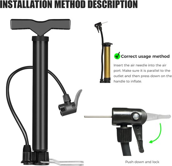 1 set - Draagbare pedaalluchtpomp - met drukmeter voor nauwkeurig oppompen - Bandenpomp - Balpomp - 3,2*32,6 cm - Voor fietsen, scooters, motoren, ballen en buitengebruik - Zwart — afbeelding 5