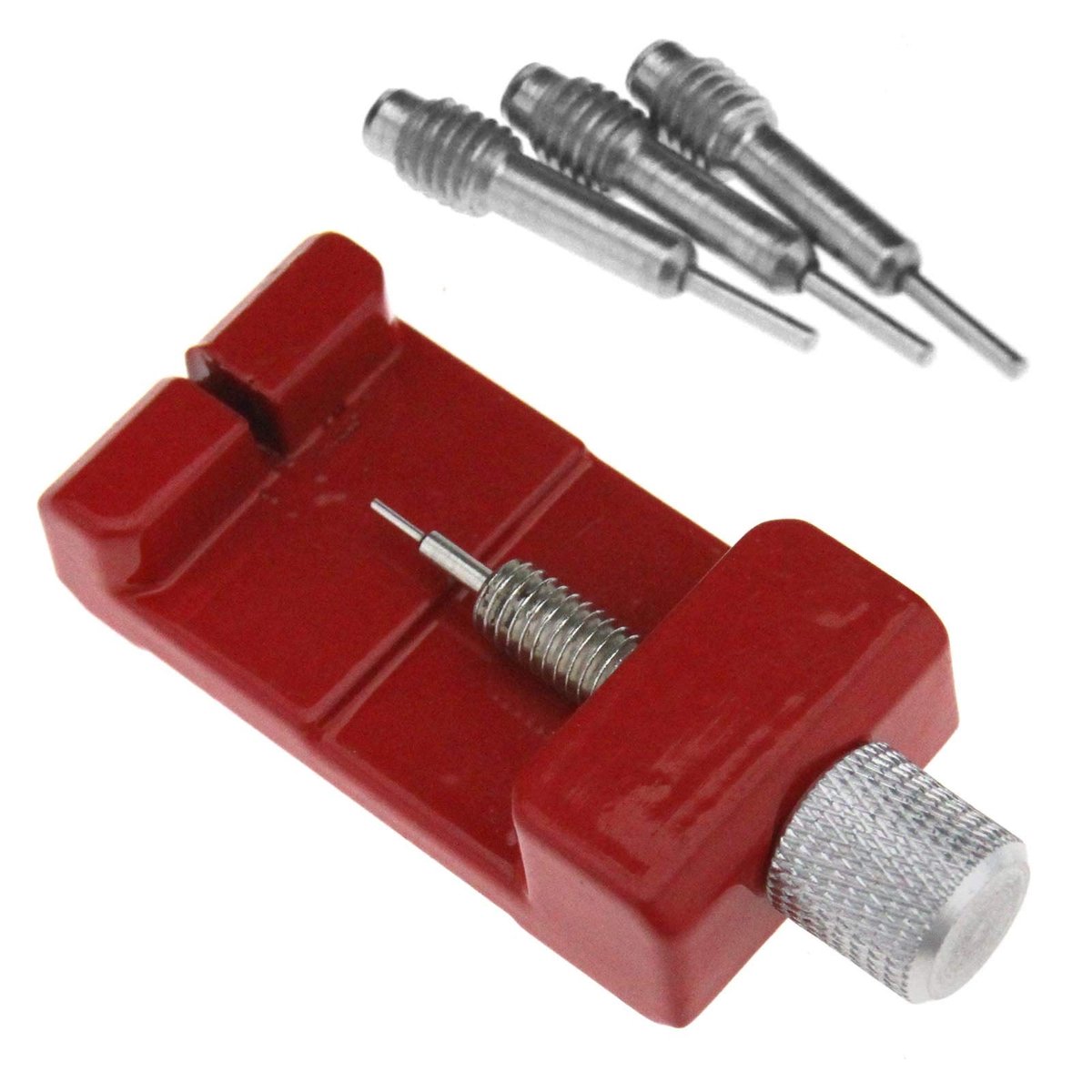 Dailygoods - Horloge Band Tool - Horloge Verwijder Tool - Rood - Verstelbare Basis - 3 Vervangende Pinnen - Geschikt voor de meeste horlogebanden - Ro