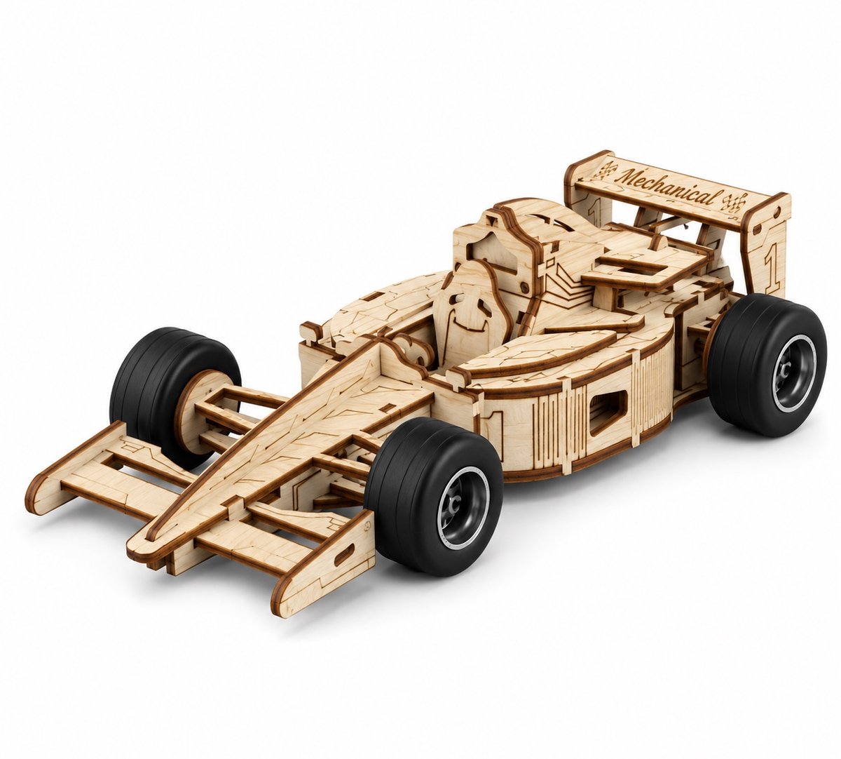 Formule 1 Raceauto met Pull-Back Versnellingsmechanisme Houten DIY Modelbouw
