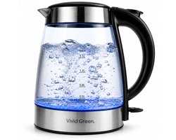 Vivid Green Glazen Waterkoker - 1.7L – 2200W - PFAS-vrij - Kalkfilter - Led Verlichting - Glas