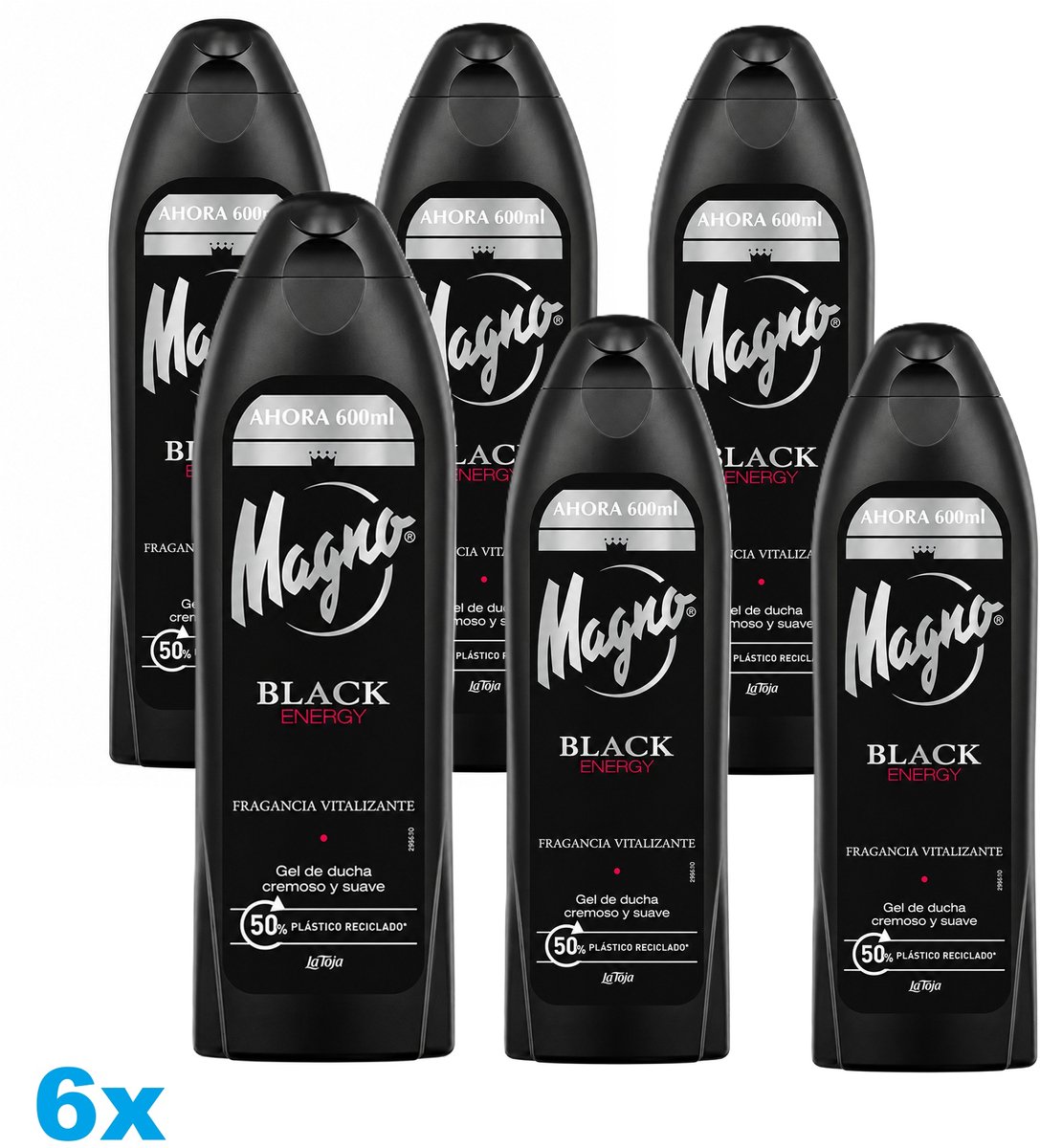 Magno Black Energy Douchegel – 6 x 600ml – Voordeelverpakking