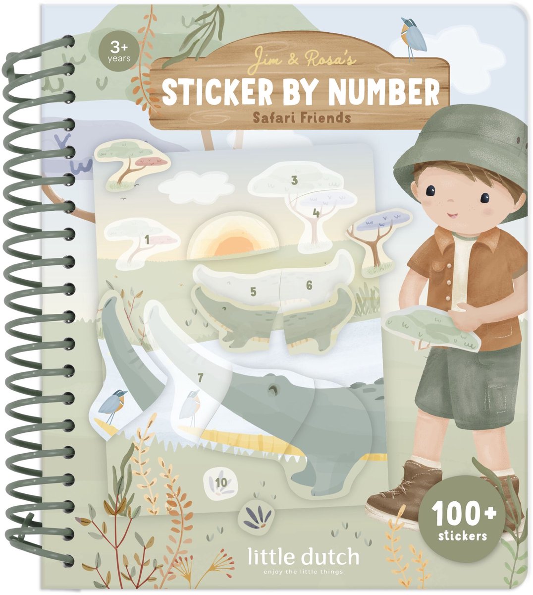 Little Dutch sticker sticker by number boek - Safari Jim - educatief speelgoed junior vanaf 3 jaar stickeren en kleuren - stickeren op nummer