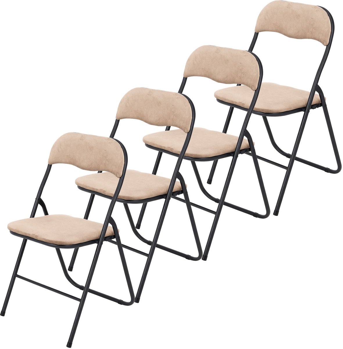 Infinity Goods Klapstoel - Vouwstoel - 4 stuks - Fluweel - Eettafelstoel - Opklapbare Stoel - 43 x 47 x 80 CM - Stoel - Beige 4 Beige stoel
